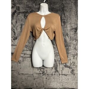 3RD + Malt Women's Large Cropped Keyhole Long Sleeve Top Coquette Bimbocore Rave